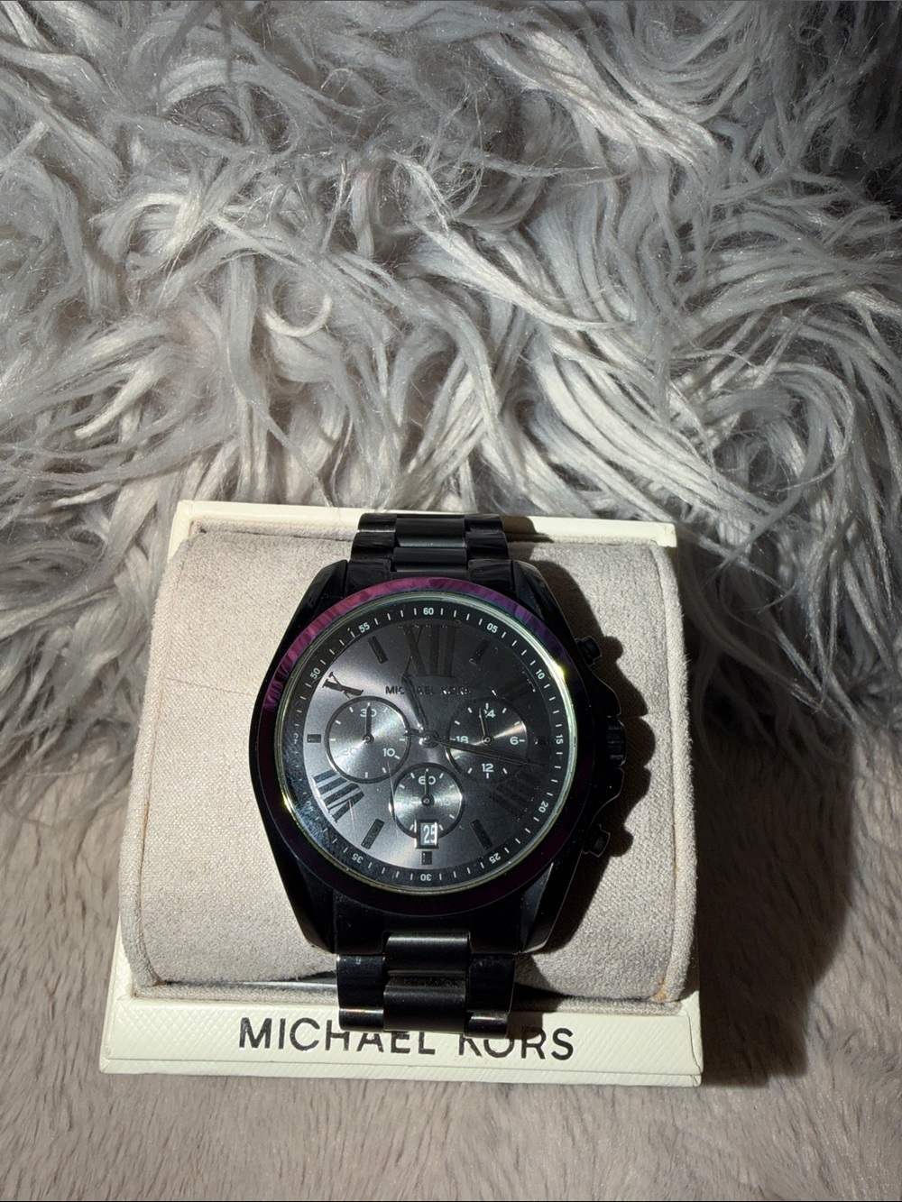 Michael Kors Black Stainless Steel Chronograph Watch with Iridescent Bezel - Picture 3 of 17
